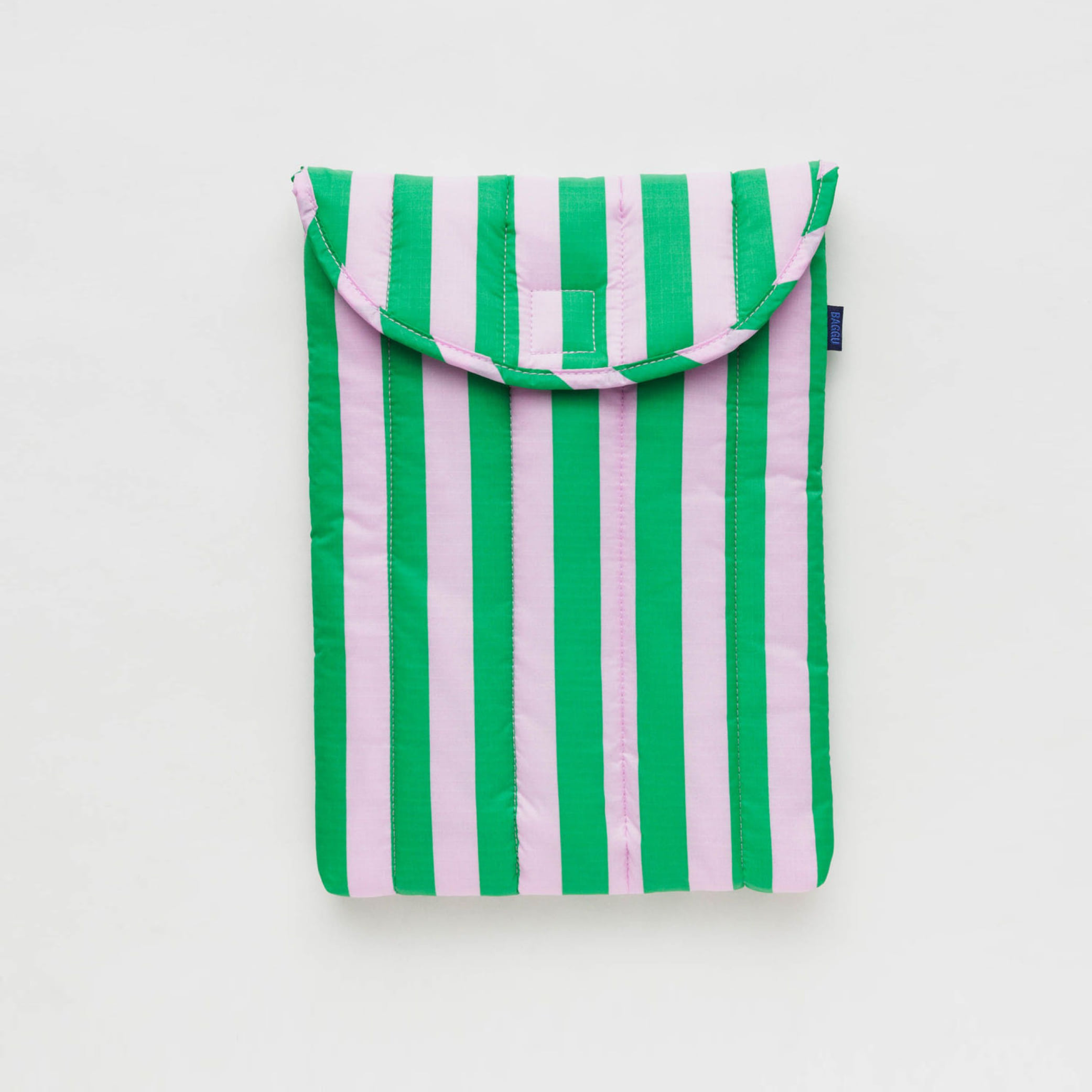[BAGGU] Puffy Laptop Sleeve 13&quot;_Pink Green Awning Stripe
