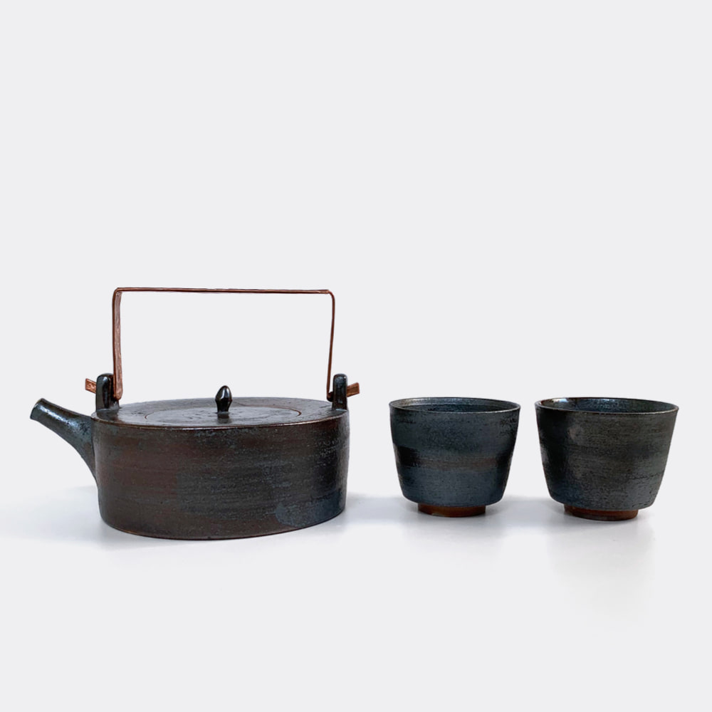 [POPALINI &amp; JEZANDO] Soda/Woodfired Bellied Teapot &amp; Teabowls
